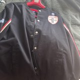 Ford Mustang black bomber jacket with red, white, and blue stripes on sleeves and a Mustang logo... in Naperville, Illinois