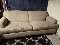Beige upholstered 2 cushion sofa 82” in Naperville, Illinois
