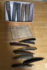Massive Antique Straight Razor Picker Lot - 7 Razors, 6 Cases, 1908 Certificate in Warner Robins, Georgia