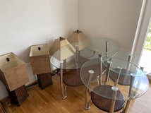 3-Piece Glass & Chrome Living Room Table Set (Coffee Table + 2 End Tables) in Ramstein, Germany