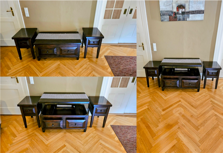 Solid Wood Coffee Table with Two Matching Sofa End Tables Dark Brown