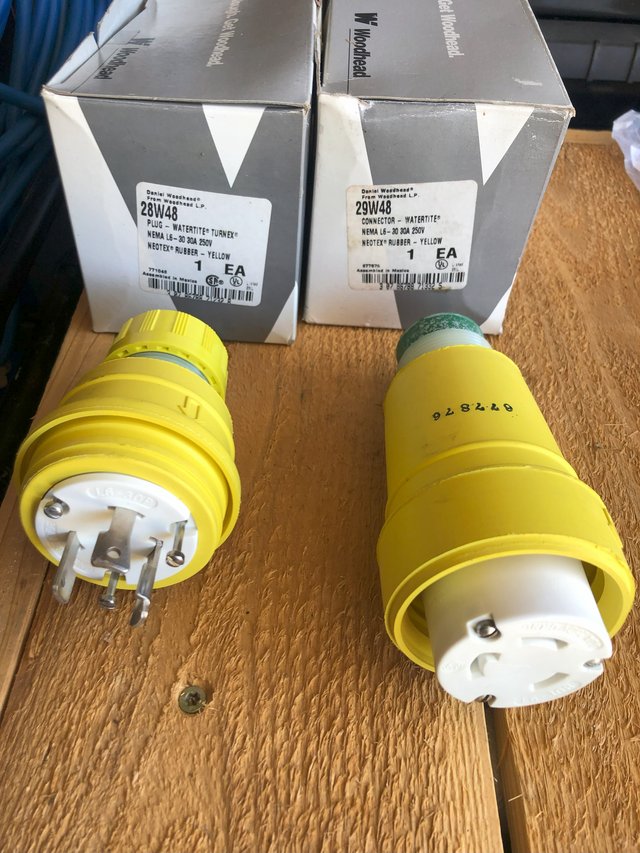 Woodhead 28W48 Plug and 29W48 Connector, WATERTIGHT, NEMA L6-30, 30 AMP, 250V, Neotex Rubber, Ye... in Chicago
