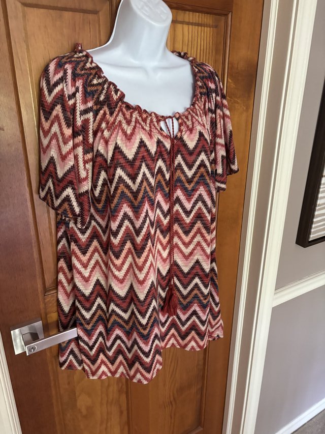 Chevron Print Peasant Style Top - 1X in Chicago