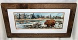 Original Watercolor Grizzly Bear Landscape Painting / Barn Wood Frame ~ Signed E Sweet in Aurora