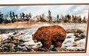 Original Watercolor Grizzly Bear Landscape Painting / Barn Wood Frame ~ Signed E Sweet in Aurora