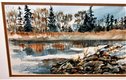 Original Watercolor Grizzly Bear Landscape Painting / Barn Wood Frame ~ Signed E Sweet in Aurora